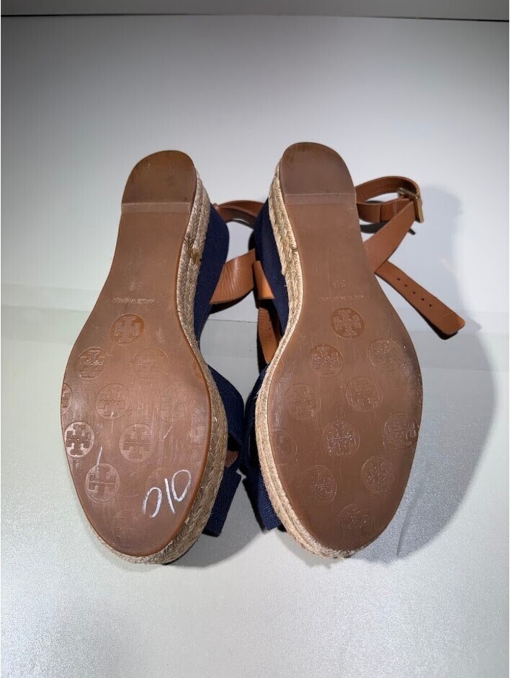Tory Burch Navy Canvas Espadrille Wedge Sandals - Picture 7 of 9